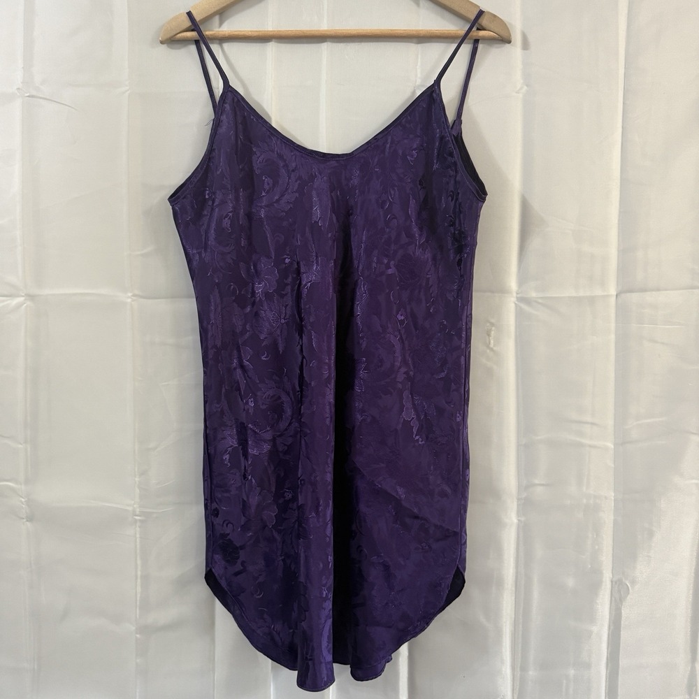 VTG Honors Intimates M Purple Floral Satin Low Back Chemise Slip Lingerie Sexy